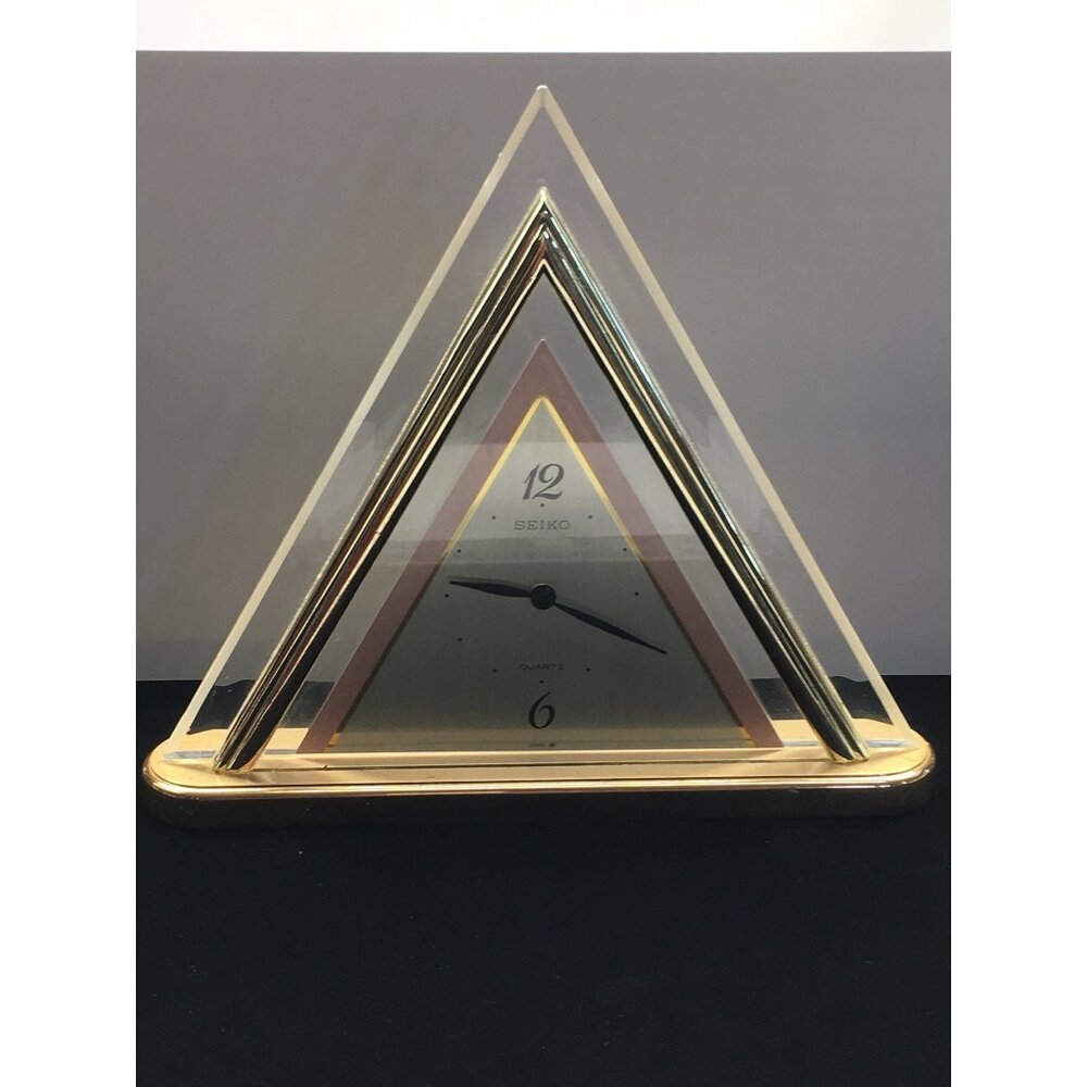 Vintage Seiko Triangular Standing  Clock Quartz Acrylic Gold QSG203G Japan